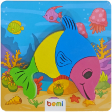 Ahşap Baskılı Sevimli Hayvanlar Puzzle / Balık